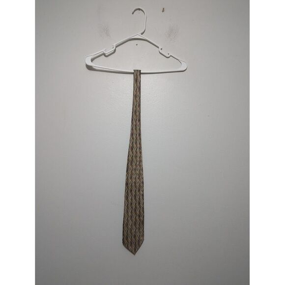 Signorcelli d'Italia 100% Silk Mens Necktie Gold Geometric Print Hand Made - Picture 1 of 6